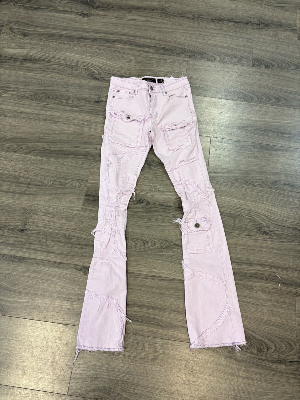 Pink Distressed Patchwork Jeans